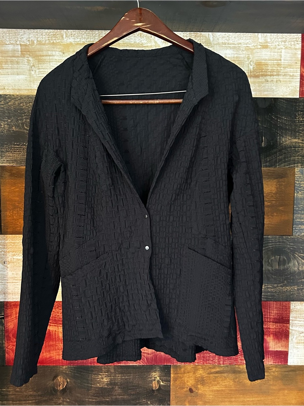 babette pleated Women's Textured Black Jacket - Lightweight Open Blazer